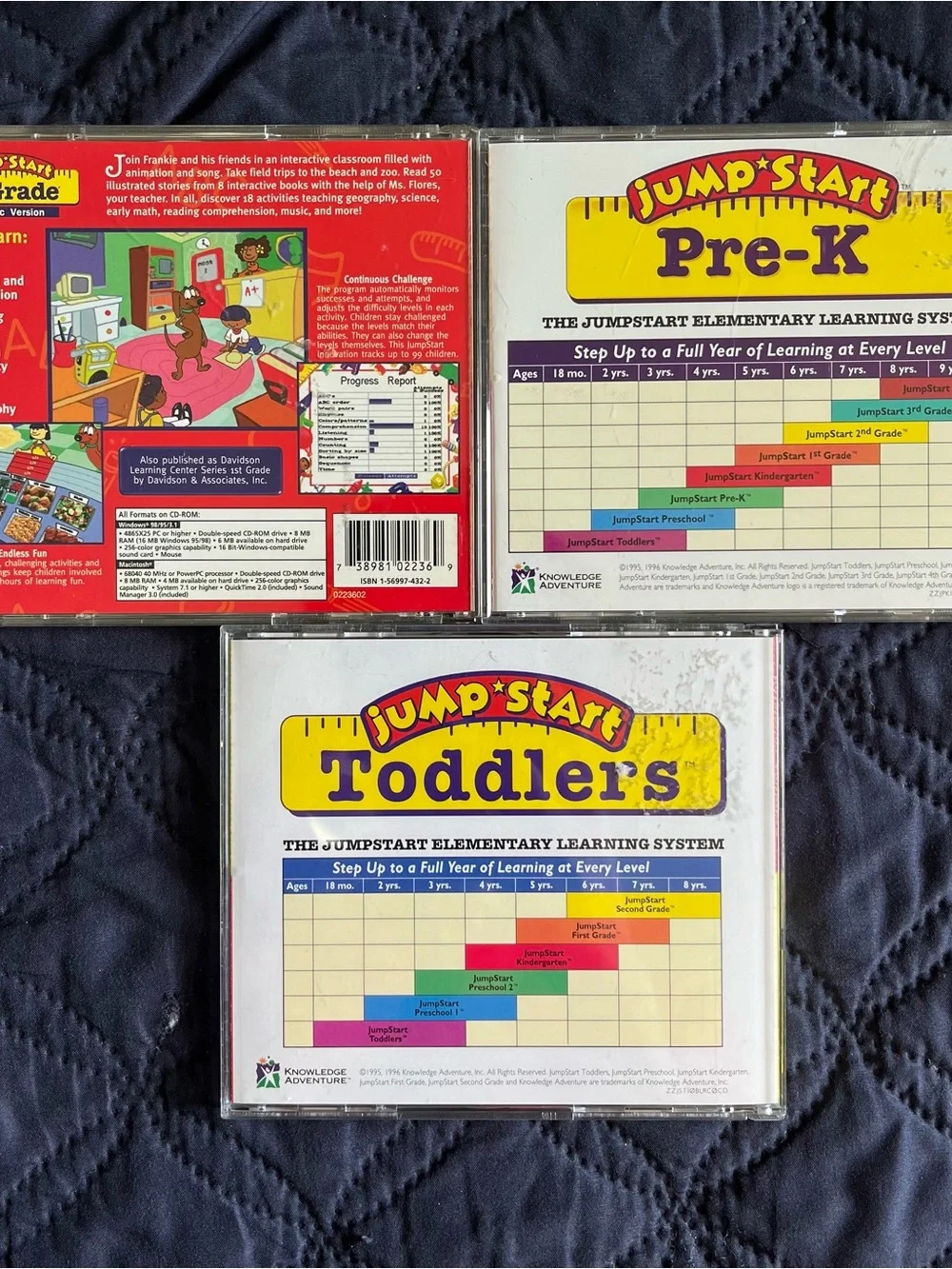 Lot of 3 Jump Start PC CD-ROMs Preschool, 1st Grade, Toddlers